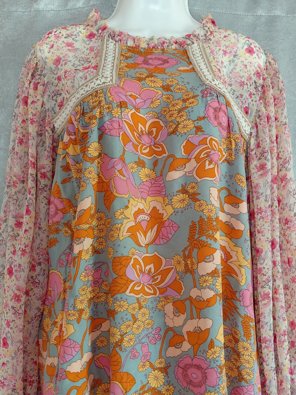 Jodif Boho Mixed Floral Print Cottagecore Babydoll Blouse Top Plus sz 2X Ruffle - Picture 3 of 14